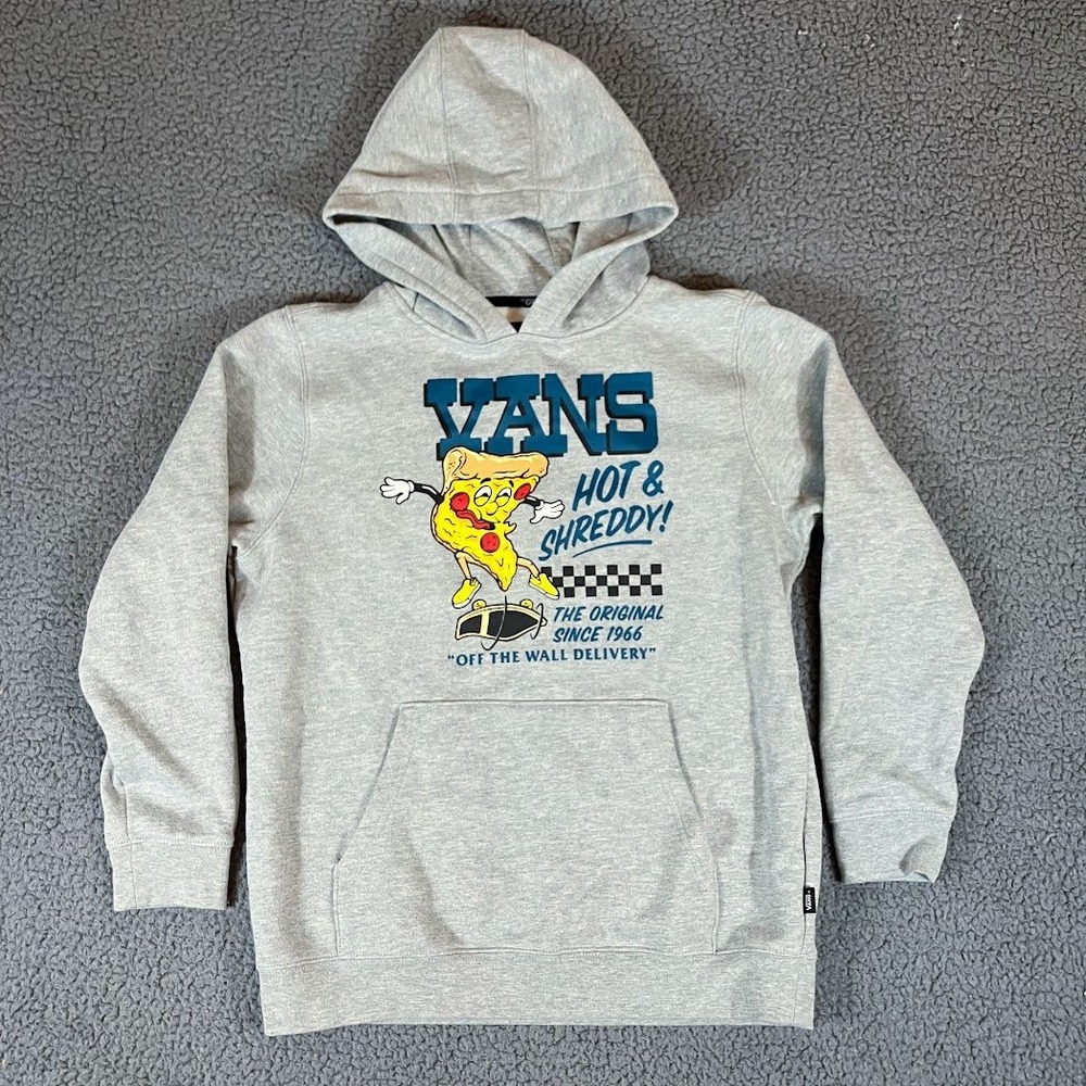 Vans Kids Large Gray Hot & Shreddy Pizza Skateboard Graphic Hoodie Sweatshirt